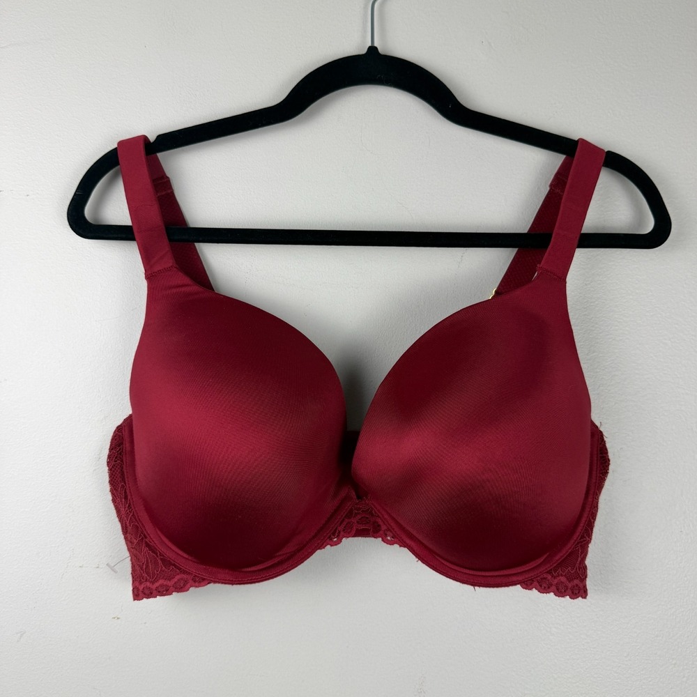 Joyspun Underwire Push Up Bra Women's 38DD Red Satin Lace Trim Padded Comfort